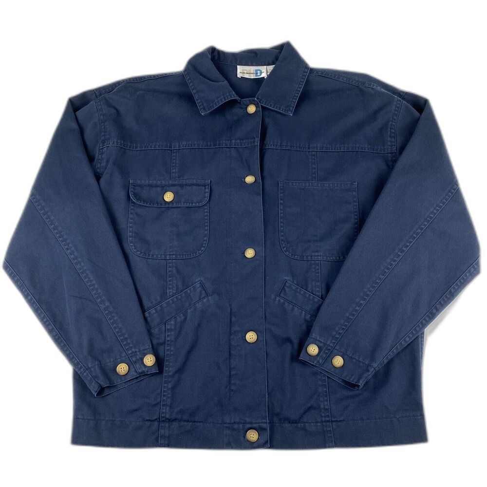 VTG 90's Paul Harris Design Shacket Cotton Twill Button Front Pockets Gorpcore